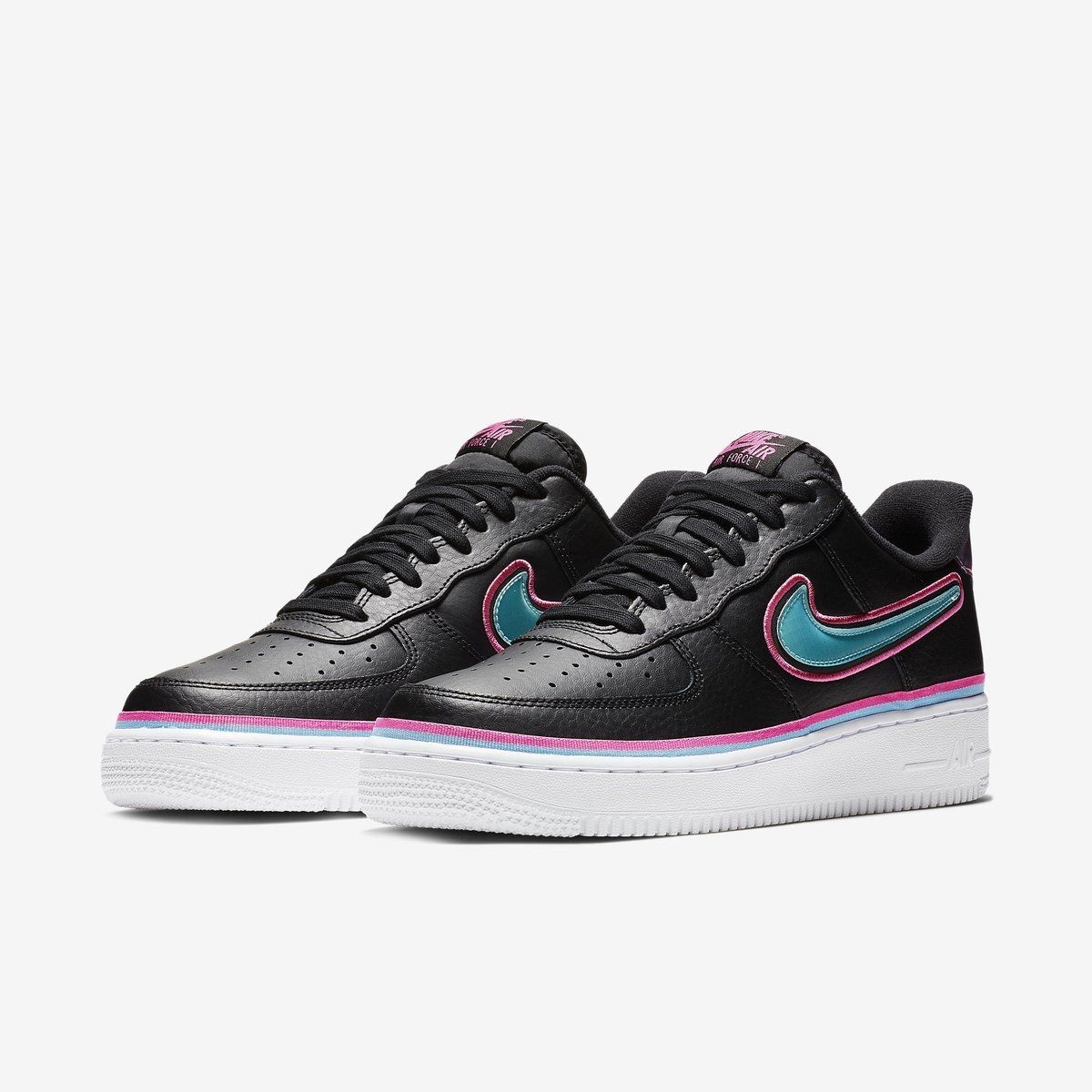 Nike Air Force 1 '07 LV8 Sport NBA Black/Violet, черный, синий, кожа, мужские